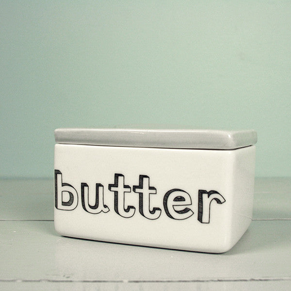 Butter Box med grå låg - Liebe porcelæn